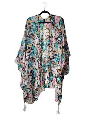 Lane Bryant Open Front Floral Sheer Poncho Overpiece
